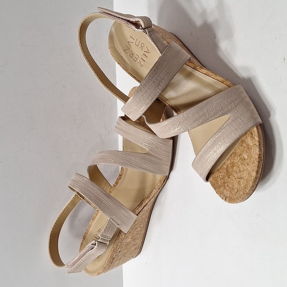 Naturalizer (NEW) Adria Cork Wedge Strappy Comfort Metallic Taupe Sandal Size 9 - Picture 10 of 11